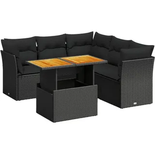5-tlg. Garten-Sofagarnitur mit Kissen Schwarz Poly Rattan - Schwarz