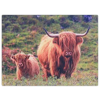 Country Highland Schneidebrett mit Kuh und Kalb, gehärtetes Glas