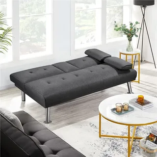 Yaheetech Klappbares Schlafsofa mit Schlaffunktion Gästebett Couch Sofa Bettsofa mit Großer Liegefläche Tagesbett Sofabett Polstersofa 350kg belastbar - Dunkelgrau