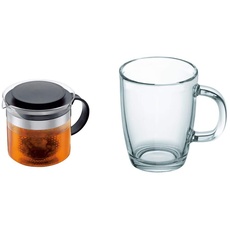 Bodum Teebereiter bistroNouveau (Kunststoff Teesieb, Hitzebeständiges Glas, 1,0 liters) schwarz & 11239-10B Bistro Tasse, 0.35 Liter