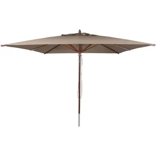 MCW Gastronomie Holz-Sonnenschirm C57b Eckig 3x3m Seilzug Stoßsicher Taupe