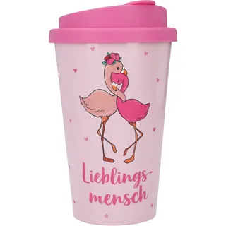 Depesche 2180-049 - To Go Becher aus Kunststoff mit Spruch, 350 ml, wiederverwendbar, Lieblingsmensch mit Flamingo Motiv, Rose