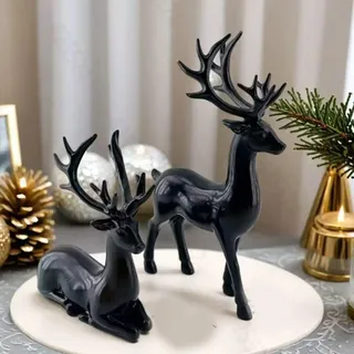 Kashyke 2 Stücks Weihnachtsdeko Rentier Figure Hirsch Elch Statuen Skulpturen Tier Figur Dekofigur Groß,Weihnachten Deko Innen Elegant Rentier Hirsch für Wohnzimmer,Küche,Tisch (Schwarz)
