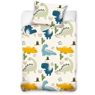 BELIKATO Kinderbettwäsche 100x135 aus 100% Baumwolle mit Dino-Motiven - Kinder- und Baby-Bettwäsche Set für Jungen mit Kopfkissen- und Bettdeckenbezug (Dinosaurier 100 x 135 und 40 x 60)