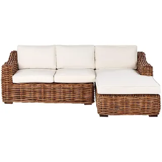 Beliani Garten-Ecksofa 3-Sitzer Beige Briatico , Beige, Naturfarben, Weiß , Naturmaterialen , 230x85x150 cm , Gartenmöbel, Loungemöbel, Gartensofas & Loungesofas