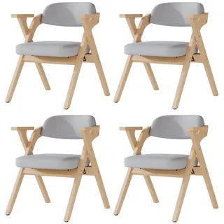 Flieks Esszimmerstuhl 4 Klappbar Massivholz Leinen Grau Modern , Holz , 64.5x76x66.5 cm , Esszimmer, Stühle, Armlehnstühle