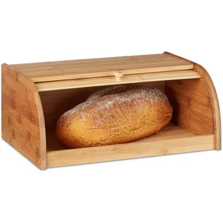 Relaxdays Brotkasten Bambus HBT: 16,5 x 40 x 27,5 cm Rollbrotkasten für aromadichte Brot Aufbewahrung Brotkiste mit Rolldeckel als Brottrommel oder Brotwächter für Brötchen und Gebäck, natur