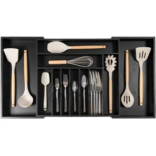 KitchenEdge Plateau à couverts et organisateur d'ustensiles pour tiroirs de cuisine, extensible jusqu'à 84 cm de large, 11 compartiments, 100% bambou
