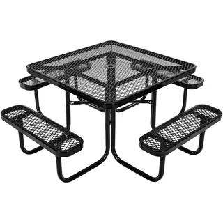 VEVOR Picknicktisch (quadratisch) mit 4 Bänken Sitzgarnitur, wetterfestes Gartenmöbel-Set für Terrasse, beschichtete Stahltische mit Loch für Schirm, Gartengarnitur für Hinterhof Veranda (schwarz)