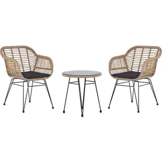 Beliani Bistro Set TROPEA II Naturfarben Beige, Schwarz, Kunststoff, 2-Sitzer, Balkonmöbel, Balkonmöbel-Sets