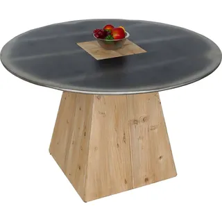 Mendler Esstisch HWC-L76, Tisch Esszimmertisch, rund Industrial Massiv-Holz MVG-zertifiziert 74x120cm, natur mit Metall-Optik