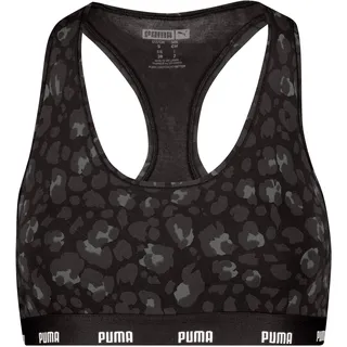 Crop-Top PUMA "WOMEN PRINTED RACER BACK TOP", Damen, Gr. L, schwarz (schwarz combo), Single Jersey, Obermaterial: 95% Baumwolle, 5% Elasthan, körpernah kurz, Rundhals, Tops Crop-Top, Animal-Design, Logoschriftzug, Rundhalsausschnitt