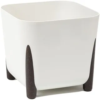 LAMELA Pflanzgefäß mit Wasserablauf Breite 21 cm, 6L – Moderner Blumentopf mit stilvollen Füßen – Pflanztopf aus Kunststoff für Innen & Draußen, Creme