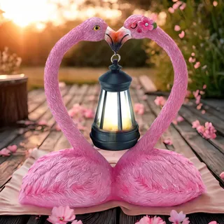 yiilead 25cm Herzförmige Flamingo Deko, Solar Flamingo Gartenfiguren, Geschenke für Frauen, Einzigartige Einweihungsgeschenke für Mütter, Liebhaber und Geschenke zum Jahrestag