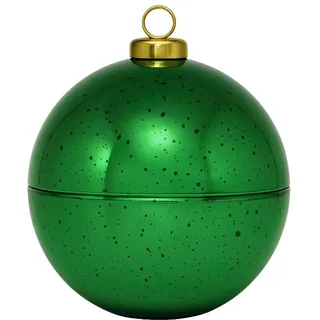 Dekohelden24 Edle Glaskugel, Gebäckdose, Aufbewahrungsbehälter, Glasschale, Baumkugeldose, Dekoschale, Glasbehälter als Weihnachtskugel mit goldenem Krönchen aus Glas in grün, L/B/H 11 x 11 x 13 cm.