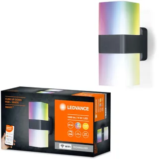 LEDVANCE Smarte LED Aussenleuchte für die Wand mit WiFi Technologie für Außen, RGB-Farben änderbar, aus dunkelgrauem Aluminium, Kompatibel mit Google und Alexa Voice Control, SMART+ WIFI CUBE UPDOWN