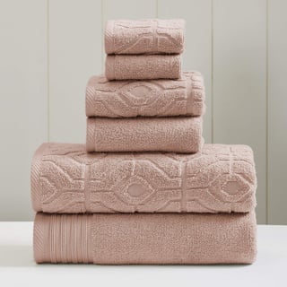 Amrapur Overseas 6-Piece Yarn Dyed Diamond Gate Jacquard Towel Set, Rose