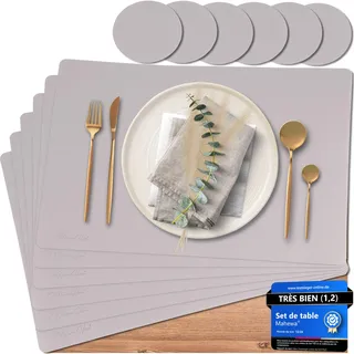 Mahewa® 6er Set Premium Tischset aus Kunstleder - Platzset abwaschbar und wasserdicht - Platzdeckchen Telleruntersetzer in Lederoptik (Taupe, Eckig)