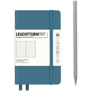 Leuchtturm1917 365630 Notizbuch Pocket (A6), Hardcover, 187 nummerierte Seiten, Stone Blue, Dotted