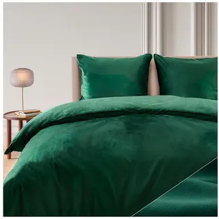 Blumtal Bettwäsche 135x200 - 80x80cm Cashmere-Touch Plüsch in Dunkelgrün - dunkelgrün