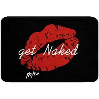 Loussiesd Sexy rote Lippen Badezimmerteppich Get Naked rutschfeste Badematte 50x80cm Pärchenliebhaber Frauen Lustige Sprüche Hochflor Absorbierend Badteppiche Schwarz Rot Weiß Kuschel Badvorleger