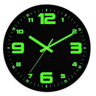 DIYZON Leuchtende Wanduhr 30 cm, lautlos ohne Ticken, mit Nachtlicht, Glas-Design, mit Batterie, für Küche Wohnzimmer Schlafzimmer Deko