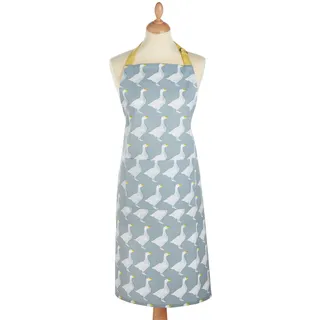 KitchenCraft Unisex Kochschürze, Küchenschürze mit verstellbaren Riemen, Schürze aus 100% Baumwolle, Latzschürze Lang mit Tasche, Grillschürze/Küchenschürze, Weiß/Blau, Gänse Motiv, Einheitsgröße