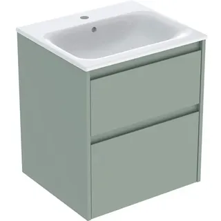 Geberit Renova Plan Set Möbelwaschtisch schmaler Rand, mit Unterschrank, 2 Schubladen, 55x62,1x48cm, 504.038.IK.8, Farbe: Waschtisch: weiß/KeraTect, Front/Korpus: salbeigrün/lackiert seidenmatt