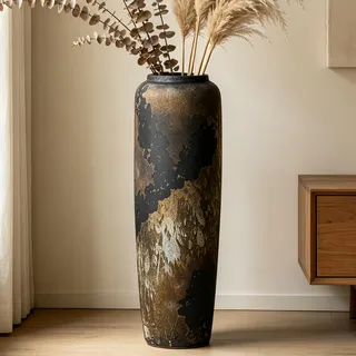 JIDOFUE Vintage Keramik Schwarz Bodenvase, 60cm, Rustikaler Boho Stil für Pampasgras, Blumen oder Dekor, Perfekt für Wohnzimmer, Eingang oder Tisch
