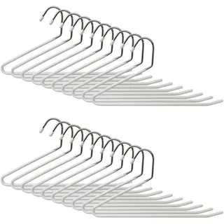 Relaxdays Hosenbügel 20er Set, S-Form, rutschfeste Kleiderbügel, Hosen aufhängen, platzsparend, Metall, Silber/weiß