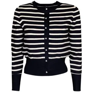 ONLY Damen Onlvalley Ls Pearl O-Neck Cardigan KNT Strickjacke, Black/Stripes:Birch, L