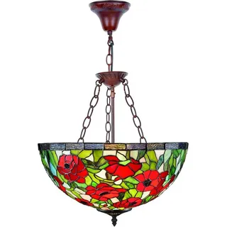 Casa Padrino Tiffany Hängeleuchte Mehrfarbig Ø 40 x H. 110 cm - Handgefertigte Tiffany Hängelampe