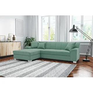 DOMO. collection Ecksofa Capri, Sofa in L-Form, Longchair links mit Schlaffunktion, Couch, Polsterecke, Eckcouch, Schlafsofa 239 x 152 x 75 cm (BxTxH), mint (grün)
