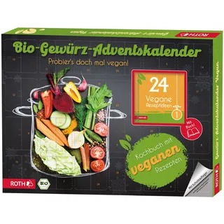 ROTH Bio-Gewürz-Adventskalender "Vegane Rezepte" 24 Bio-Gewürze und Buch mit passenden veganen Rezepten