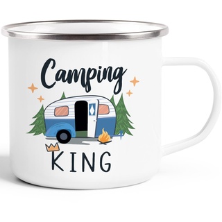 Moonworks® Emaille-Tasse Camping Queen King Wohnwagen Geschenk Camper Campingurlaub Zubehör King emaille-weiß-silber standard