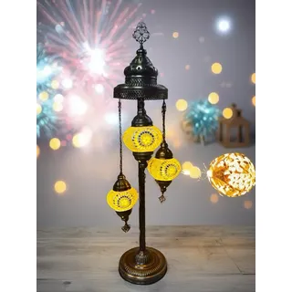 Handgemachte türkische Tischlampe mit 3 bunten Mosaik-Glaskugeln – stilvolle Nachtlampe für Wohnzimmer und Schlafzimmer - Gelb