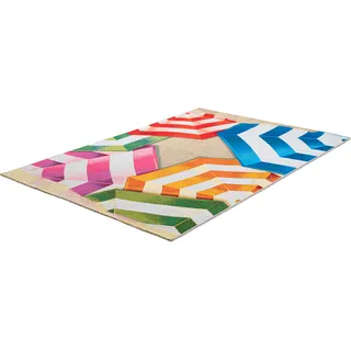 Sansibar Teppich »Rantum Beach SA-019« rechteckig 5 mm Höhe Flachgewebe, modernes Design, Sonnenschirme, In- und Outdoor geeignet, bunt