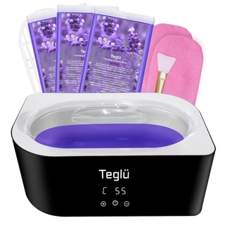 Teglu Paraffinbad für Hände und Füße 4L, Paraffin Wachsbad Paraffinbad Set mit Zubehör 1350g Paraffinwachs/Handschuh/Bürste-200W, Schwarz