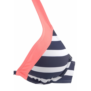 Bügel-Bikini-Top KANGAROOS "Anita", Damen, Gr. 42, Cup E, blau (marine, weiß), Microfaser, Polyamid, gestreift, kontrastfarbene Details, Bikini-Oberteile Bügel-Bikini-Top, im angesagten Blockstreifendesign