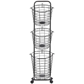 Beliani Korbständer schwarz im 3er Set Ayapal , Schwarz , Metall , 37x123x37 cm , Badezimmer, Badezimmerregale, Badregale