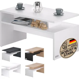 CASARIA® Couchtisch Holz Weiß mit Stauraum 95x55x50cm Wohnzimmertisch Modern Kratzfest 50kg Belastbar Beistelltisch Couch Sofa Tisch Wohnzimmer Möbel - Weiß