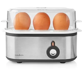 Nedis Eierkocher – Aus Edelstahl für 3 Eier – Spülmaschinenfest – Mit Messbecher und Temperaturüberwachung – Schwarz-Aluminium