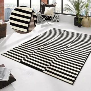 HANSE Home Teppich "Panel" rechteckig 9 mm Höhe Kurzflor, Läufer, Streifen, Linien, ringsum gekettelt, robust, schwarz, creme