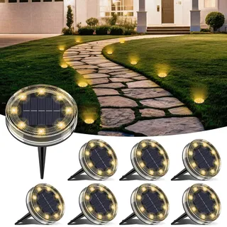 LOTMOS 8 Stück Solarlampen für Außen Garten, 8 LED Solar Bodenleuchten Aussen IP68 Wasserdicht Solarlichter für Außen, Gartenbeleuchtung Solar für Outdoor Boden Rasen Gehweg Patio Auffahrt, WarmesWeiß
