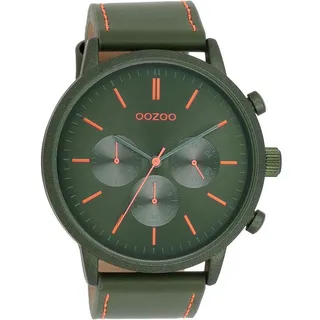 Oozoo XXL Herrenuhr Chronolook C11206 Grün Lederband 50 mm