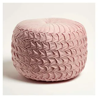 Plissee-Hocker Altrosa 50x35 cm, Samt-Pouf rosa, runder Sitzpouf mit Sitzsack-Füllung - Rosa