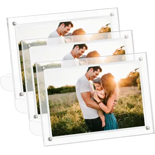 CECOLIC 13 x 18 cm Acryl Fotorahmen, Transparenter Magnetischer Bilderrahmen, Rahmenloser Postkartenständer zum Präsentieren von Fotos von Familie und Freunden (3 Packung)