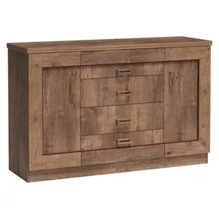 Masseno Kommode UDINE 140 cm Sideboard mit 4 Schubladen und 2 Türen für Wohnzimmer Schlafzimmer Modern 140x44x90 cm Braun - Bronze