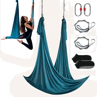 Vevor Aerial Yoga Hängematte Set 5 x 2,8 m, Grün Air Fliegen, Schaukel, Hammock Swing 1000 kg Max. Tragfähigkeit, inkl. Yoga-Socken & Stahlkarabiner, Anti-Gravity-Übungen