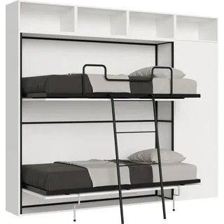 Kando Doppelbett, Zusammensetzung I Esche Weiß, mit Matratzen Klappbett - Weiß